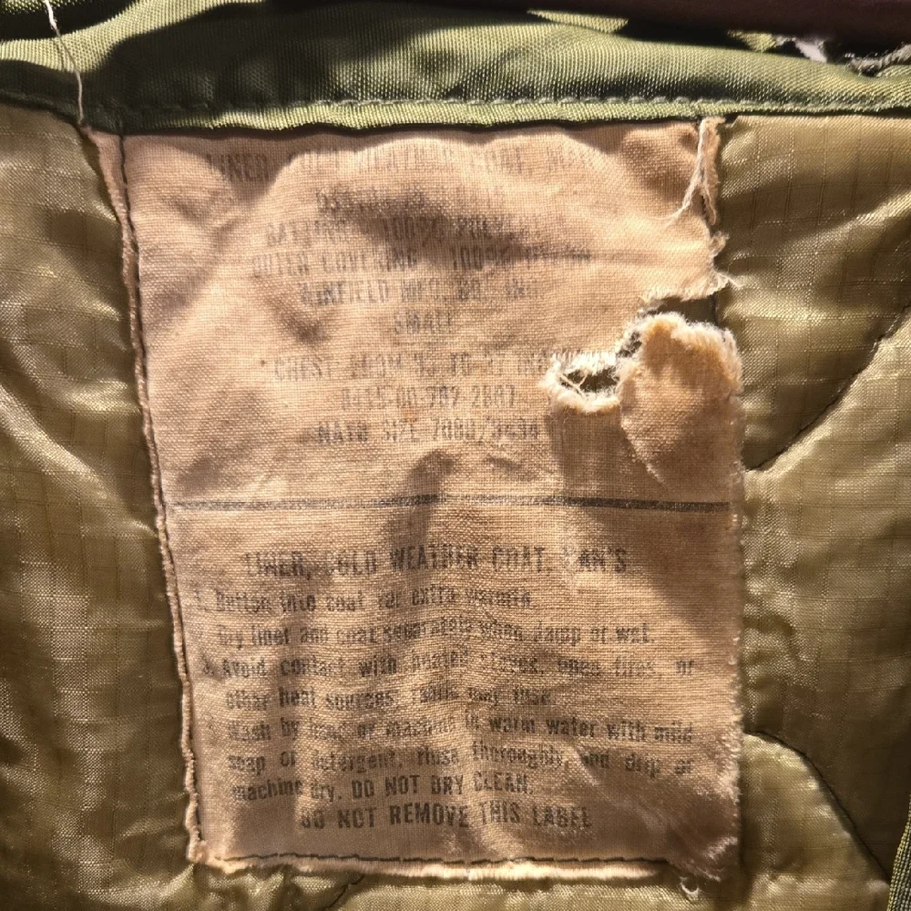 Olive Green Quilted Army Jacket Liner Insert - Picture 4 of 7